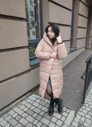 Зимова довга куртка пуховик пальто одіяло з капюшоном (, плащівка силікон)