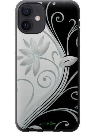 Чехол на iphone 12 mini цветы на чёрно-белом фоне "840u-2071-10746"