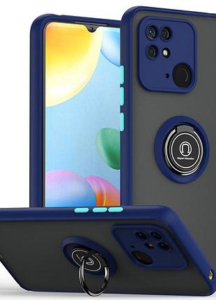 Чехол fiji colorframe для xiaomi poco c40 матовый бампер с кольцом подставкой dark blue