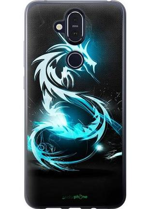 Чехол на nokia 8.1 бело-голубой огненный дракон "113u-1620-10746"