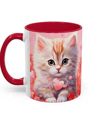 Керамічна чашка з дизайном "котик"-2 червоний