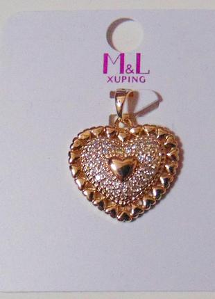 Кулон сердце с цирконами xuping 23х20 мм кс47