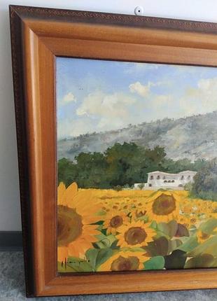 Винтажная масляная картина подсолнечника, пейзаж в раме 58×68 см. нижочка 5
