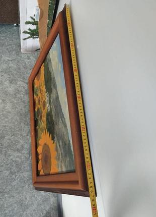 Винтажная масляная картина подсолнечника, пейзаж в раме 58×68 см. нижочка 3