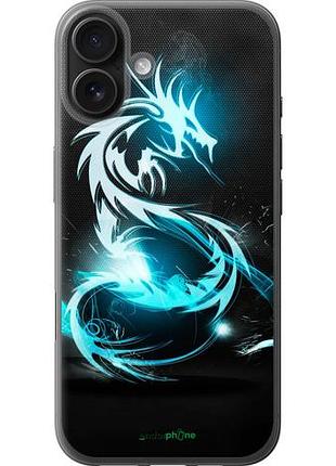 Чехол на iphone 16 plus бело-голубой огненный дракон "113u-3714-10746"