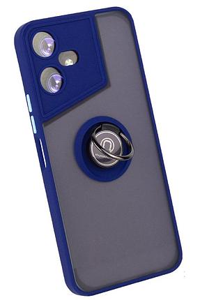 Чехол fiji colorframe для tecno pova neo 3 (lh6n) матовый бампер с кольцом подставкой dark blue