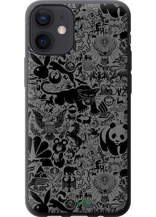 Чехол на iphone 12 mini чёрно-серый стикер бомбинг "2432u-2071-10746"