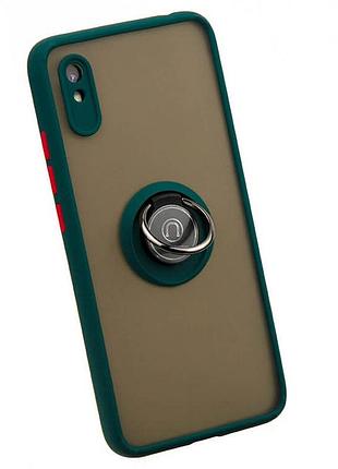 Чехол fiji colorframe для xiaomi redmi 9a матовый бампер с кольцом подставкой green