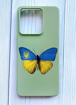 Матовый оливковый чехол на xiaomi redmi note 13 5g бабочка украина (принт 255)