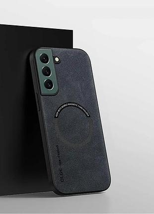 Чохол samsung galaxy s22 plus з підтримкою magsafe — шкіряна захисна накладка з магнітом, чорний