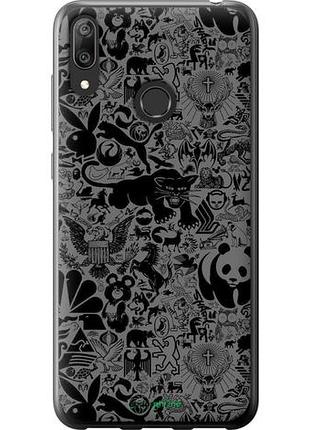 Чехол на huawei y7 2019 чёрно-серый стикер бомбинг "2432u-1638-10746"