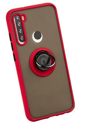 Чехол fiji colorframe для xiaomi redmi note 8 (2021) матовый бампер с кольцом подставкой red