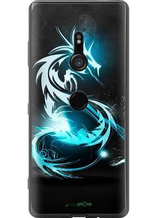Чехол на sony xperia xz3 h9436 бело-голубой огненный дракон "113u-1540-10746"