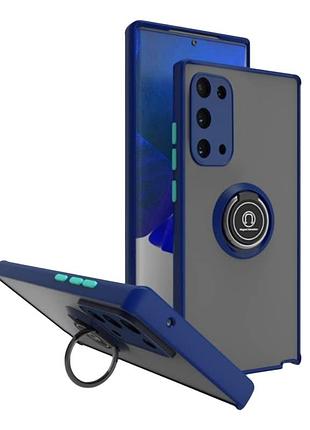 Чехол fiji colorframe для samsung galaxy note 20 (n980) матовый бампер с кольцом подставкой dark blue