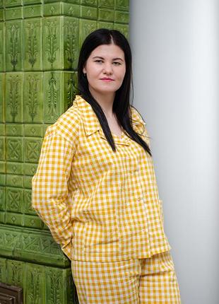Женская пижама из вареного хлопка в клетку, горчица 💛 4
