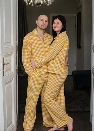 Женская пижама из вареного хлопка в клетку, горчица 💛 5