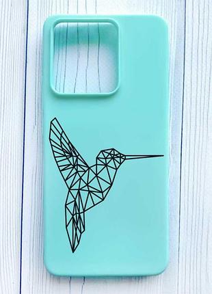 Матовый бирюзовый чехол на xiaomi redmi note 13 4g колибри (принт 122)