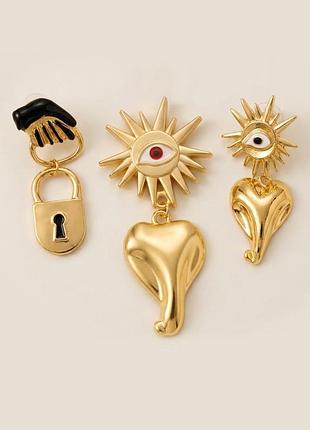 Брошь око сердце стиль schiaparelli асимметричные серьги гвоздики комплект дьявольское око