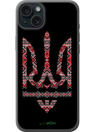 Чехол на iphone 15 plus герб - вышиванка на черном фоне "1196u-3097-10746"