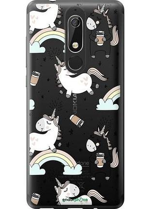 Чехол на nokia 5.1 единорог и кофе "4661u-1529-10746"