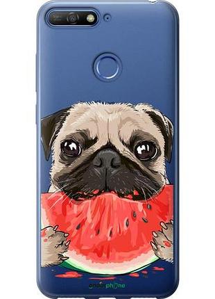 Чехол на huawei honor 7a pro мопс и арбуз "4665u-1440-10746"