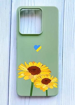 Матовий оливковий чохол на xiaomi redmi note 13 4g жовті квіти (принт 364)