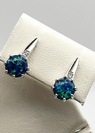 Сережки серебряные с зеленым опалом 4,12 г