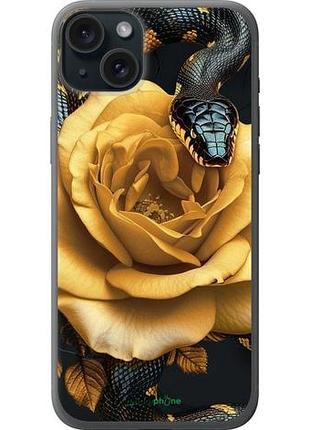 Чехол на iphone 15 plus black snake and golden rose "6068u-3097-10746"
