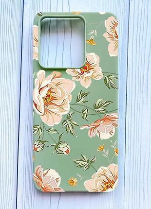 Матовый оливковый чехол на xiaomi redmi note 13 5g цветы пастельные (принт 277)