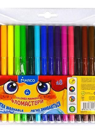 Фломастери кольорові marco super washable 18 шт