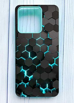 Матовый чехол с бирюзовыми боками на xiaomi redmi note 13 pro 5g соты 3d (принт 357)