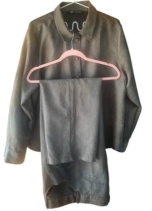 Распродажа на все!! костюм zara под замшу, цвет болотный, р. xl - 50 2