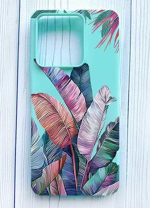 Матовый бирюзовый чехол на xiaomi redmi note 13 5g тропики (принт 372)