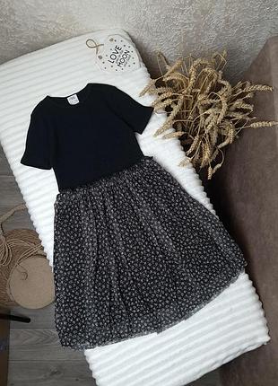 Красивое летнее комбинированное платье с фатиновым низом от zara 9 лет (134)