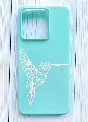 Матовый бирюзовый чехол на xiaomi redmi note 13 4g колибри (принт 123)