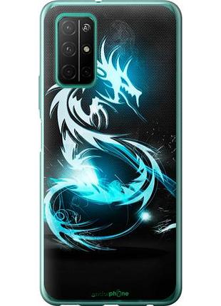 Чехол на huawei honor 30s бело-голубой огненный дракон "113u-1897-10746"