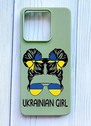 Матовий оливковий чохол на xiaomi redmi note 13 pro 5g українська дівчина (принт 113)