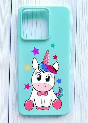 Матовый бирюзовый чехол на xiaomi redmi note 13 4g единорог (принт 102)