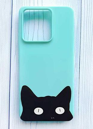Матовий бірюзовий чохол на xiaomi redmi note 13 5g котик (принт 119)