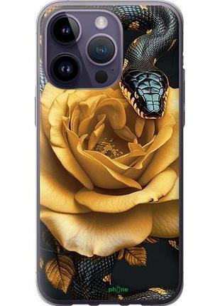 Чехол на iphone 14 pro max black snake and golden rose "6068u-2667-10746"