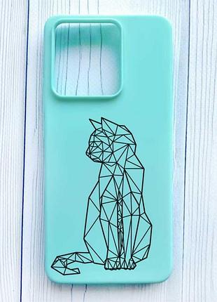 Матовий бірюзовий чохол на xiaomi redmi note 13 pro 5g котик (принт 124)