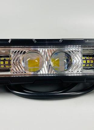 Прямоугольная led фара 25w 12-80v 2 объемные 3d линзы желтый и белый свет с четкой границей света 12 диодов