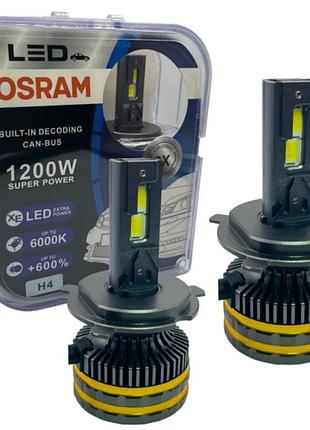 Лампа світлодіодна комплект 2 шт 12v 65w set (реальних ватів) led + подвійна лінза + цоколь h4 преміум