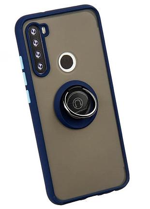 Чехол fiji colorframe для xiaomi redmi note 8 (2021) матовый бампер с кольцом подставкой dark blue