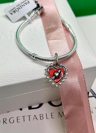 Серебряный шарм (бусина) pandora "огненное сердце" пандора подарок для женщин