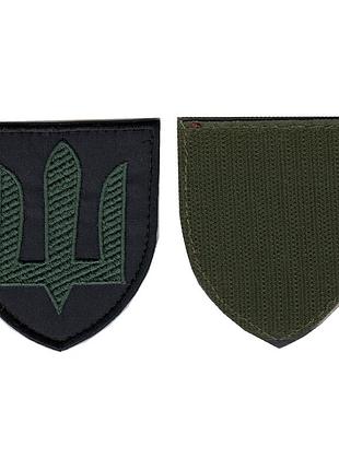 Шеврон военный / армейский, тризуб гсст, на липучке, олива черном фоне, 8 см * 7 см