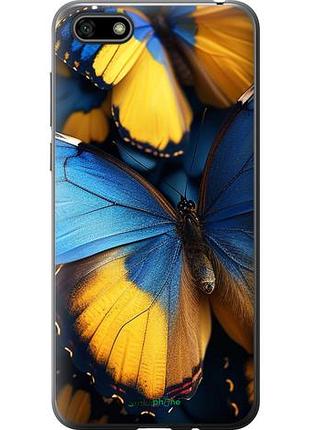 Чехол на huawei y5 2018 желто-голубые бабочки "6046u-1500-10746"