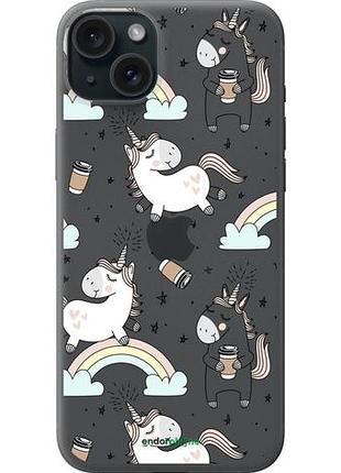 Чехол на iphone 15 plus единорог и кофе "4661u-3097-10746"