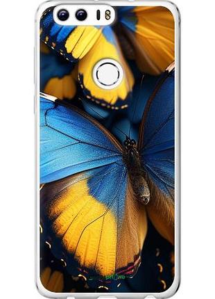 Чехол на huawei honor 8 желто-голубые бабочки "6046u-351-10746"