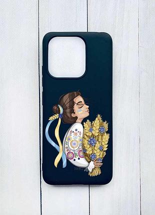 Матовый черный чехол на xiaomi redmi note 13 pro 5g украинка с колосками (принт 172)